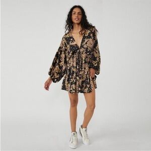 Free People Black and Gold Mini Dress